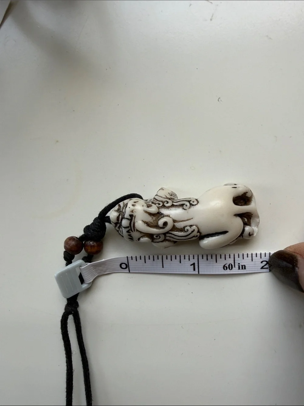 Vintage Handcrafted White Chinese dragon Pendant Necklace with Black Cord